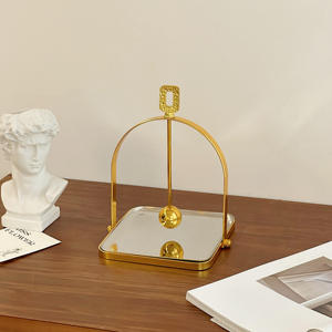 Glam Metal Napkin Holder With <b>Weighted</b> Arm Gold Square Tray Free <b>Standing</b> Tissue Dispenser Home Decor - Product Image 3