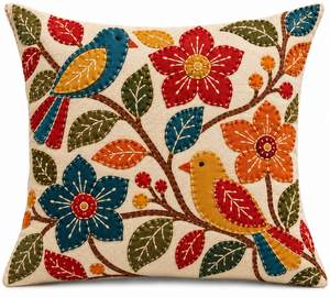 Housse de coussin carrée moderne en coton tissé tufté à motif floral et oiseaux, faite à la main, amovible, lavable, personnalisable, OEM, vente en gros - Product Image 1