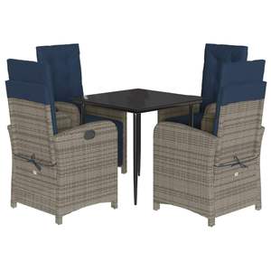5 Piece Gray Poly <b>Rattan</b> Patio Dining Set with <b>Cushions</b> Elegant Garden Sets - Product Image 2