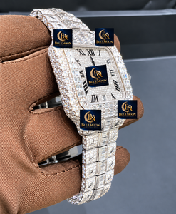 Reloj de Lujo Blue Moon de Alta Calidad, Unisex, Cuadrado, de Acero Inoxidable, 42 mm, Cristal de Zafiro, Analógico, Plateado, con Diamantes Romanos, Alarma, GPS - Product Image 3