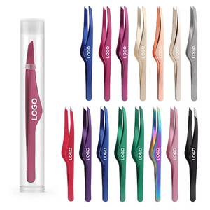 Pinces à cils en acier inoxydable à pointes lisses, logo personnalisé, emballage en tube, outil de beauté de précision, options multicolores - Product Image 1