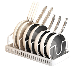 Adjustable Metal Pan Stand Multi Purpose Cookware Organizer Rack <b>for</b> Kitchen Use - Product Image 1