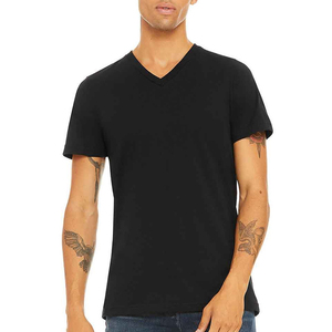 T-shirt homme noir à col en V, manches courtes, coupe classique, couleur unie, tricoté, design uni - Product Image 1