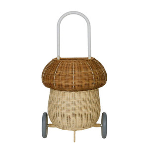 Cesta de juguetes con forma de hongo para bebés, carrito de mimbre tejido para arrastrar, cesta de almacenamiento de juguetes para niños. - Product Image 2