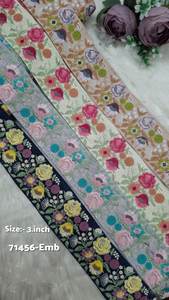 Bordure de luxe en dentelle brodée de sequins et de zari à motif floral pour la confection de saris, de robes de mariée et de lehengas, garnitures de vêtements en gros - Product Image 2