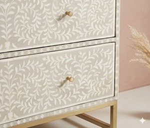 Handmade Traditional Mango Solid Wood <b>Sideboard</b> Drawer Cabinet Floral Pattern <b>Storage</b> Chest for Living Room Entryway Bedroom - Product Image 4