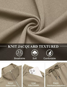 Men's Khaki <b>Tracksuit</b> Set Full Sleeve Zipper Casual Sweatshirt Pants Solid Color Breathable <b>Polyester</b> Cotton Autumn Wear - Product Image 6