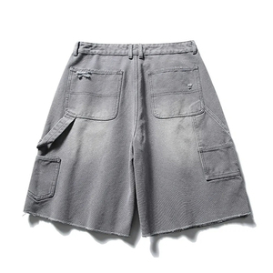 Shorts cargo en jean gris tendance pour homme, taille haute, déchirés, style décontracté d'été, en coton respirant tissé - Product Image 5