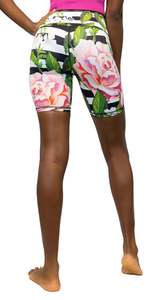 Vêtements de sport pour femmes, taille basse, rayés, imprimé floral, respirant, en coton et élasthanne, coupe régulière, tricoté, séchage rapide, fermeture à cordon - Product Image 4