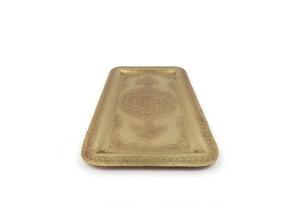 Bandeja decorativa rectangular premium de latón repujado con patrón árabe tradicional grabado, empaque individual, servicio hecho a mano. - Product Image 5