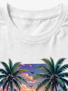 เสื้อยืดคอกลมแขนสั้นผ้าฝ้ายพิมพ์ลายต้นปาล์มสีขาวสำหรับผู้ชายทรงปกติ น้ำหนักเบา ลายกราฟิกทรอปิคอล - Product Image 4