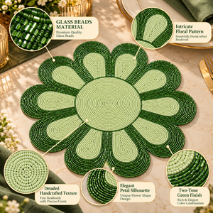 Green Flower <b>Glass</b> Beaded Placemat Petal Shaped <b>Table</b> <b>Mat</b> Two Tone Handcrafted Dining Decor Home Wedding Party | Elegant Design - Product Image 5