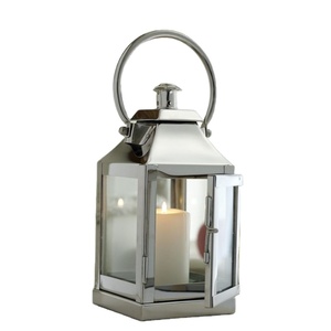 Farol de Vela Popular de Acero Inoxidable y Vidrio Plateado Brillante de Diseño para Decoración del Hogar y Navidad, Faroles de Piso - Product Image 1