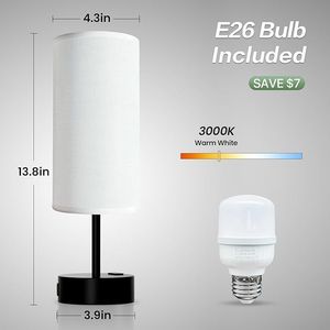 Lampada da Tavolo in Lino Dimmerabile a 3 Livelli con Porte di Ricarica USB A+C, Piccola Lampada da Comodino con Controllo Touch e Presa AC - Product Image 6