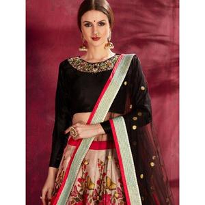 Lehenga choli ชุดต้อนรับผ้าไหม banglori พิมพ์ลายดอกไม้หลายสี - Product Image 3