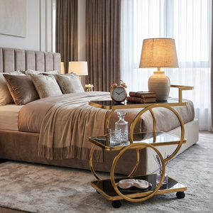 Luxury Gold Kitchen <b>Serving</b> Cart 3-Tier Rolling Bar Cart Modern Glass Beverage <b>Trolley</b> with Wheels for Home Hotel Club - Product Image 4