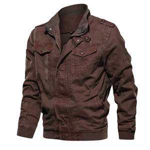 Men's Brown Canvas Shirt Jacket Casual Turn-down Collar Single Breasted <b>Button</b> Closure Slim Fit Autumn Wear - Product Image 1
