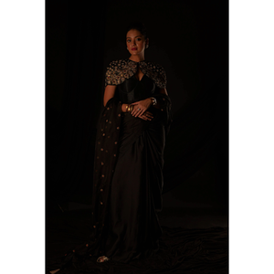 Sari Étnico Negro de Diseñador con Blusa Decorativa para Mujer al Mejor Precio al por Mayor - Product Image 1