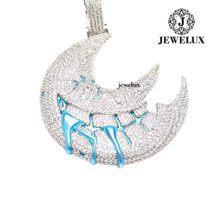 Jewelux <b>Moon</b> Pendant 925 Silver Rhodium Plated <b>Crystal</b> Rhinestone Micro Insert Themed Luxury Unisex Everyday Wear From India - Product Image 2