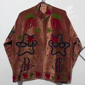Veste en velours cuivré Handmaid Suzani, motif étoile de mer brodé, manteau bohème, cadeau pour une amie - Product Image 1