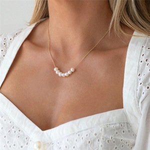Collar de Perlas de Agua Dulce Natural Simple y Elegante, Chapado en Oro Genuino, Clásico en Forma de Y para Mujer - Product Image 4