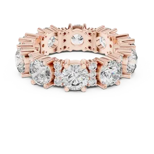 Bague éternelle triple rangée en or massif 18 carats avec diamants synthétiques ronds de 5,40 CTW, haute brillance, cadeau de mariage, bague unisexe - Product Image 5