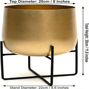 Olly & Rose Gold Plant <b>Stand</b> with <b>Pot</b>, Large Metal Planter, Black <b>Stand</b>, Indoor And Outdoor Planters - Product Image 4