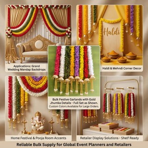 Décoration indienne classique, respectueuse de l'environnement, guirlandes de fleurs en tissu de jasmin traditionnel du Rajasthan, cloches Jhumka en métal, mariages - Product Image 3