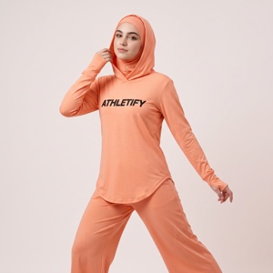 Muslimah Sports Hoodjab Top Attached Hijab <b>Cap</b> with Long Sleeve Thumbholes Lightweight Activewear Top Customizable Product Label - Product Image 1