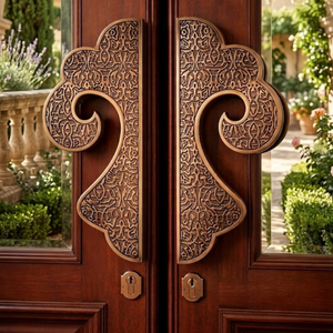 Manija de Puerta Floral Moderna de Lujo en Acabado Latón Satinado |   Herrajes para Entrada de Apartamento de 14 Pulgadas con Fácil Instalación - Product Image 3