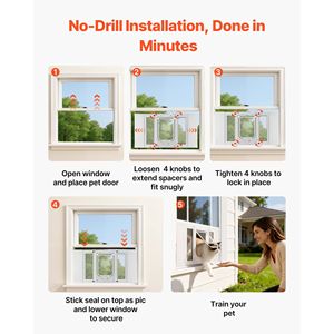 Porta per Gatti in Vetro ad Alta Trasparenza con Telaio in Alluminio Regolabile 23-28 Pollici, 4 Modalità di Chiusura Sicura, Accessorio per Finestre - Product Image 5