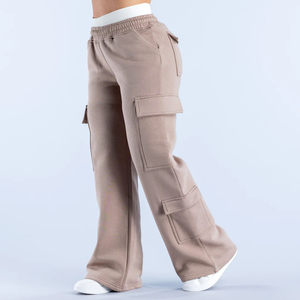 Pantalon de jogging évasé personnalisé pour femme, coupe ample, devant plat, avec cordon de serrage et poches, service OEM, 100% coton, idéal pour le printemps - Product Image 2