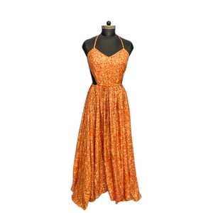 Robe longue florale en soie Habotai faite à la main - Robe de soirée dos nu pour invitées de mariage - Product Image 1