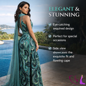 Robe de soirée luxueuse en dentelle turquoise brodée à la main pour femmes |   Robe de soirée et de mariée longue brodée à fines bretelles en tissu naturel transparent - Product Image 5