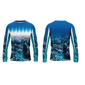 Camisa de Pesca de Manga Larga para Hombre, Estampado por Sublimación, UPF 50, Anti-UV, 100% Poliéster, Diseño de Peces Azules, Ropa para Exteriores - Product Image 1