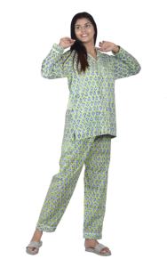 Handmade Cotton <b>Women's</b> Lightweight Floral Printed Front Quick Dry Loungewear Pajama <b>Set</b> Hand Block Print Night Wear for Summer - Product Image 2