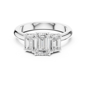 Sterling <b>Silver</b> Three-Stone <b>Emerald</b> Moissanite Engagement <b>Ring</b> | Classic Trilogy Wedding <b>Ring</b> for Women - Product Image 1