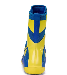 Bottes d'entraînement de boxe en PU bleues et jaunes, design durable à tige haute pour toutes les saisons, chaussures de boxe respirantes, légères, pour le sport - Product Image 5