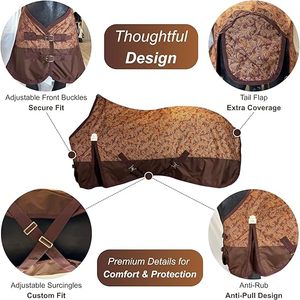Couverture pour cheval sans rembourrage, imperméable et respirante, pour le printemps et les temps cléments, avec doublure anti-frottement en polaire pour le cou. - Product Image 3