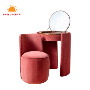 Modern Girls Dressing <b>Table</b> Corner Set - Oak Wood Beauty Vanity with <b>Mirror</b> & Chair Cheap Collection - Product Image 2