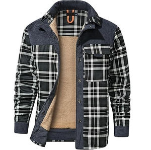 Chaqueta de Diseño Moderno para Hombre, con Forro de Piel Sintética, Franela a Cuadros, Cierre de Cremallera, Estilo Vintage, Gruesa, Elegante, con Parches de Camuflaje en la Parte Delantera - Product Image 1