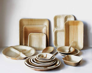 Eco-Friendly Palm Leaf <b>Disposable</b> <b>Plates</b> Spoon Square Shape Traditional Style Party Dinnerware Set Biodegradable Natural - Product Image 2