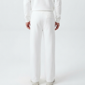 OEM Supplier <b>Men's</b> <b>White</b> Cotton Sweatpants Elastic Waist Drawstring Casual Joggers Midweight Knitted Autumn Wear Logo Print - Product Image 3