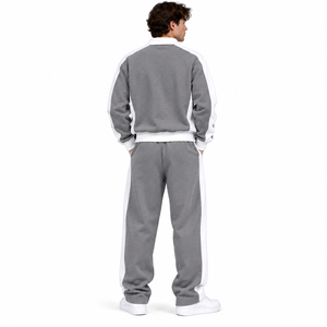 Conjunto Deportivo para Hombre, Gris, con Cierre de Cremallera de un Cuarto, Franjas Laterales en Contraste, Ropa Deportiva Personalizada - Product Image 2