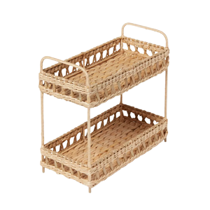 Basic 2-Tier Water Hyacinth Scalloped Tray, Eco-friendly Rustic Round Tiered Stand, Decorative <b>Tabletop</b> Organizer Vietnam - Product Image 2