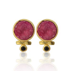 Blanc Druzy Double Gemstone Plaqué Or Forme Ronde Boucles D'oreilles Élégantes À La Main À La Mode Stud Ensemble de Bijoux - Product Image 3