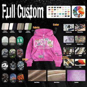 Sudadera con capucha OEM de invierno, 400 g/m², de algodón, extragrande, corta, con cremallera, de alta calidad, personalizada, con letras de diamantes de imitación, transpirable - Product Image 5