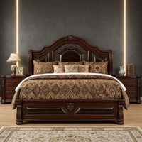Cadre de lit traditionnel en bois taille King avec tête de lit rembourrée en cuir et pied de lit capitonné, mobilier de chambre à coucher
