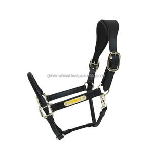 Licou de cheval en cuir rembourré de conception anatomique classique avec des accessoires en laiton réglables robustes - Product Image 2