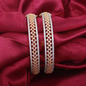 Delia CZ Designer Bangles-Trendy Brass Bracelets with Zircon Amber & Diamond Accents - Product Image 5